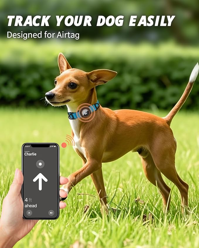 Joytale Airtag Dog Collar, Reflective Pet Collar with Waterproof AirTag Holder, Dual D-Rings, Soft Padded Adjustable for Small Dogs, SkyBlue, S