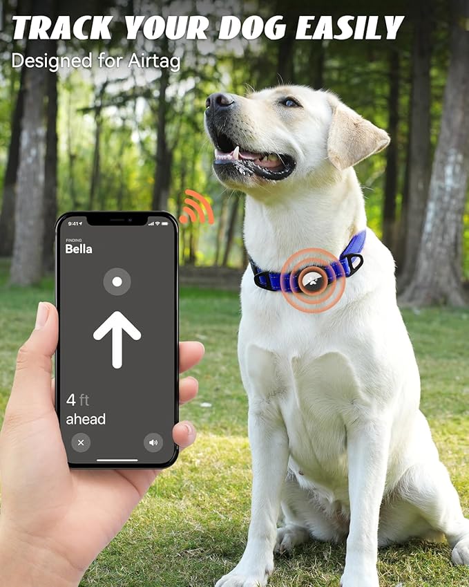 Joytale Airtag Dog Collar, Reflective Pet Collar with Waterproof AirTag Holder, Dual D-Rings, Soft Padded Adjustable for Extra Large Dogs, Navy Blue, XL