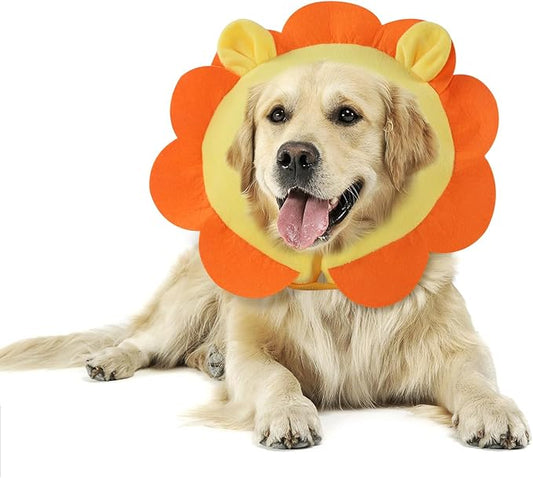 IEUUMLER Inflatable Recovery Dog Collar, Protective Donut Cone, Adjustable Soft Collar for Dog and Cat After Surgery Prevent from Biting & Scratching EU002 - Orange Lion L