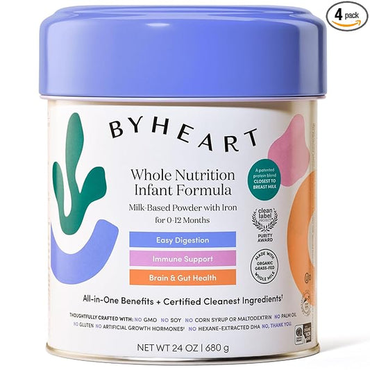 Infant Formula Powder for Infants 0-12 Months, Made With Organic Whole Milk, Clean Label Project Certified, Closest-to-Breast Milk Baby Formula Patented Protein Blend, 24 Ounce (Pack of 4)