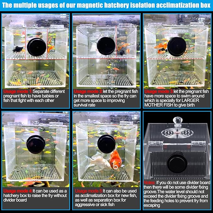 Magnetic Fish Breeder Box for Isolation Boxes Acclimation Hatchery breeding Incubator for Guppy Baby Betta Shrimp Saltwater Clownfish Coral Anemones Aggressive or Injured Fishes