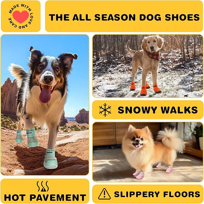 Hcpet Dog Shoes for Large Dogs, Breathable Dog Booties for Small Medium Dogs, Anti-Slip Dog Boots & Paw Protectors for Hot Pavement Winter Snow Hiking with Reflective Straps Blue Size 7