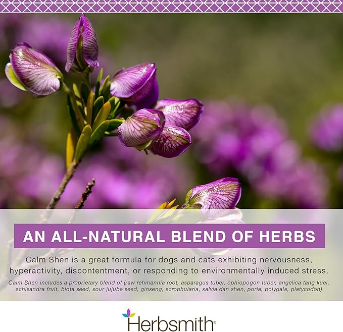 Herbsmith Calm Shen – Herbal Blend for Dogs & Cats – Natural Anxiety Remedy for Dogs & Cats – Feline and Canine Calming Supplement – 150g Powder