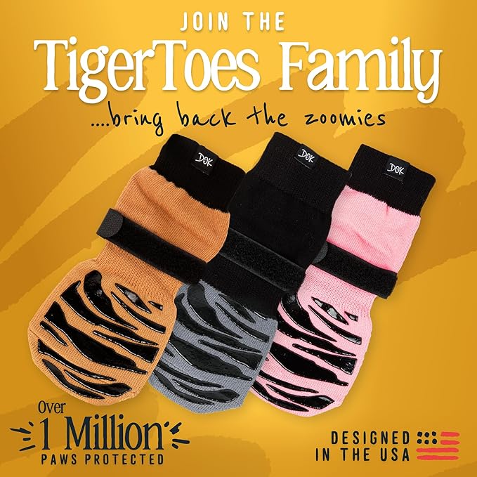 DOK TigerToes Premium Non-Slip Dog Socks for Hardwood Floors - Extra-Thick Grip That Works Even When Twisted - Prevents Licking, Slipping, and Great for Dog Paw Protection (X-Large)