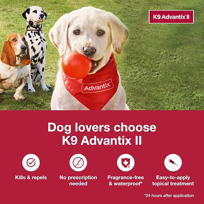 K9 Advantix II Large Dog Vet-Recommended Flea, Tick & Mosquito Treatment & Prevention | Dogs 21-55 lbs. | 4-Mo Supply (Pack of 2)