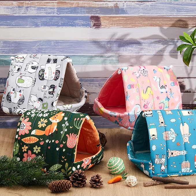 4 Pcs Guinea Pig Hideout, Guinea Pig Bed Tunnel, Rabbit Washable Small House Cage Accessories for Bunny Hedgehog Mouse Chinchillas Hamsters Ferrets Bearded Dragons Rats (Wonder Tale,7.9 in)