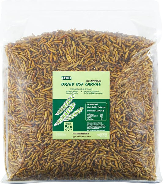 5LB Dried Black Soldier Fly Larvae, 86X Calcium Than Dried Mealworms, High Protein Non-GMO Organic Chicken Feed Reptile & Amphibian Food