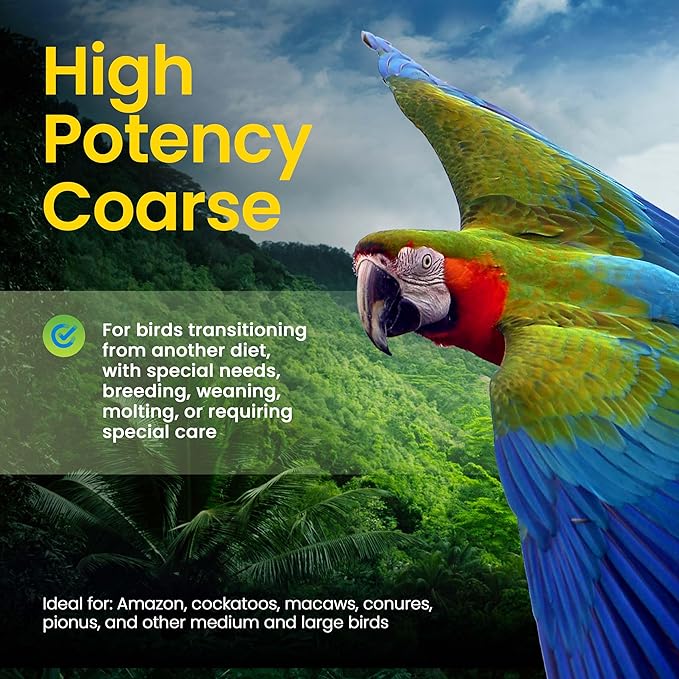 Harrison's Bird Foods High Potency Coarse—Maximum Nutritional Formula for Medium to Large Birds, Certified Organic Non-GMO Pet Bird Food, Vet-Developed, Suitable for All Life Stages, 11.3 kg/ 25 lb