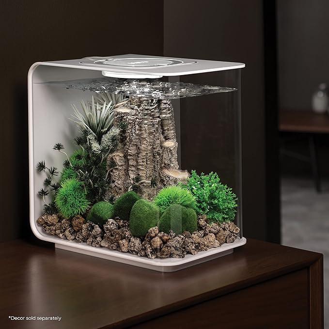 biOrb Flow 15 Acrylic 4-Gallon Aquarium with White LED Lights Modern Compact Tank for Tabletop or Desktop Display, White