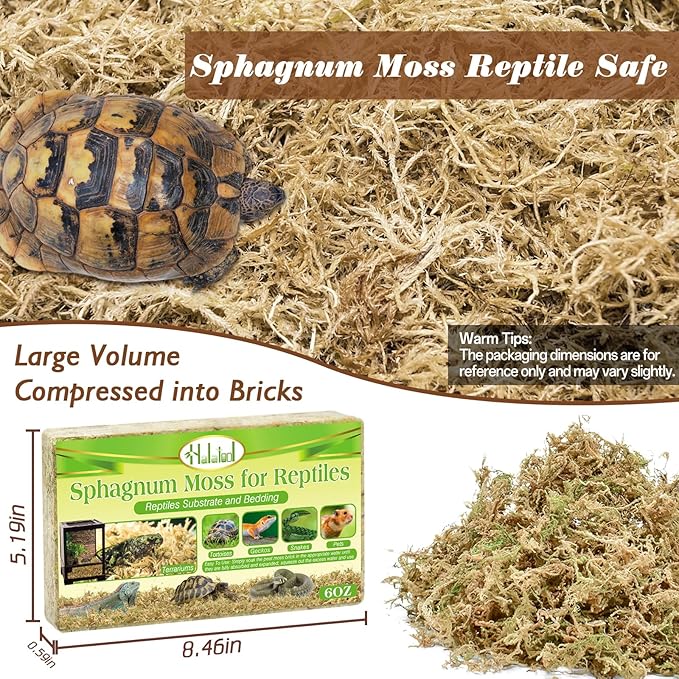 Halatool 6OZ Natural Sphagnum Moss Substrate for Reptiles - Terrarium Bedding with 72H Moisture Retention, Safe for Bearded Dragons, Geckos & Snake Shedding