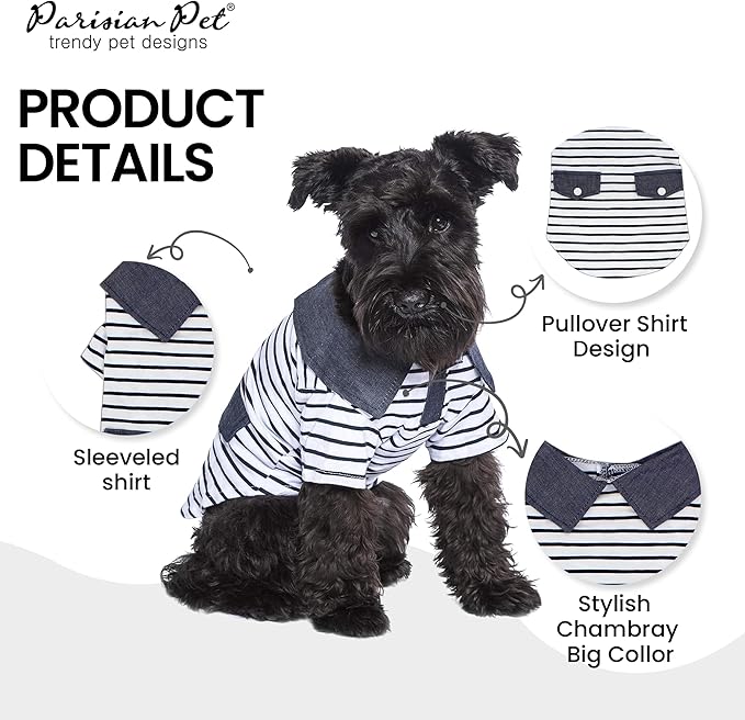 Parisian Pet Preppy Boy Polo Dog Shirt – Puppy Outfits – 100% Cotton Doggie Clothes – Cute Machine Washable Puppy Apparel - Dog Shirts for Small Dogs XS