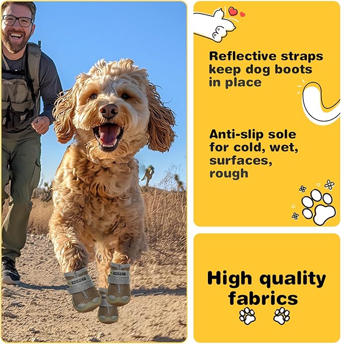 Hcpet Dog Shoes for Large Dogs, Breathable Dog Booties for Small Medium Dogs, Anti-Slip Dog Boots & Paw Protectors for Hot Pavement Winter Snow Hiking with Reflective Straps Army Green Size 5