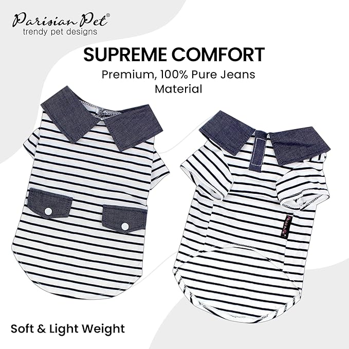 Parisian Pet Preppy Boy Polo Dog Shirt – Puppy Outfits – 100% Cotton Doggie Clothes – Cute Machine Washable Puppy Apparel - Dog Shirts for Small Dogs XS