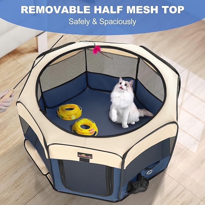 Aivituvin Dog Playpen Foldable Waterproof Pet Play Pens for Cat, Puppies, Rabbits, Chickens, Durable Portable Pet Tent for Travel Camping Indoor/Outdoor Blue XL