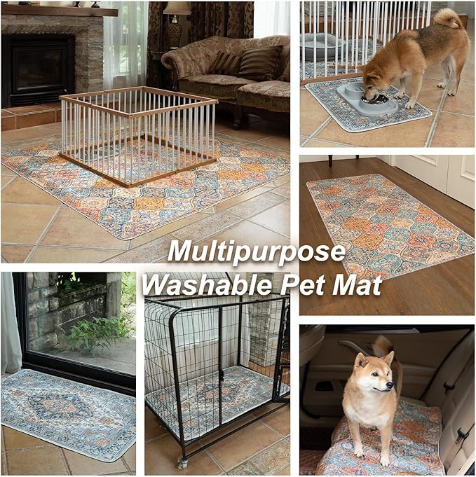 nunubaby Washable Pee Pads for Dogs, Stylish, Non-Slip and Leak-Proof Pee Pads. Reusable Potty Pads for Dogs for Crates and Floors.(Dark Red/Multi, 72" x72" )
