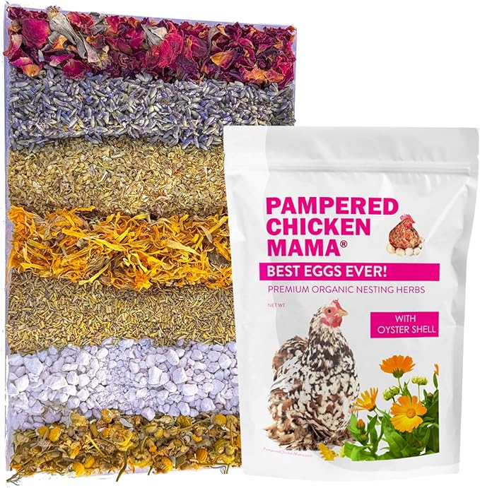 Pampered Chicken Mama Best Eggs Ever! Nesting Herbs for Chickens (10 Ounces) Calcium Supplement for Chickens | Chicken Feed Supplies, Hen Treats for Coops