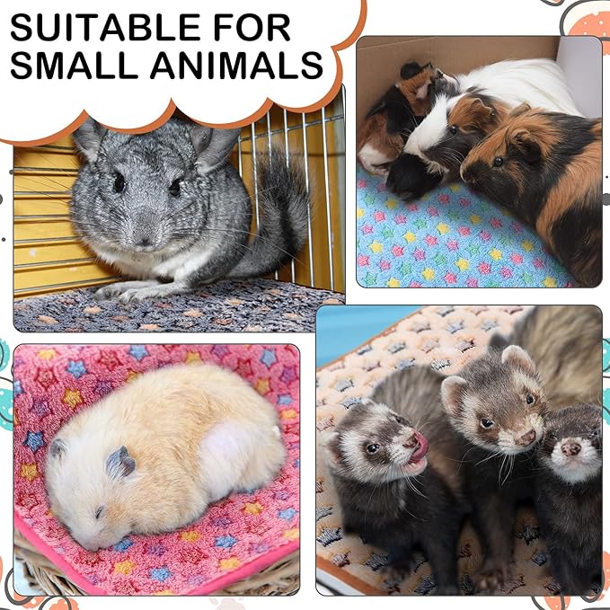 Tudomro 8 Pcs Guinea Pig Blankets Absorbent Washable Animal Fleece Bedding Cage Liners Waterproof Reusable Pet Pee Sleep Mat Pad Cover for Chinchilla Hamster Ferret(Star,12 x 12 Inch)