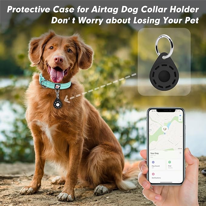 azuza Reflective Dog Collar with Airtag Holder, Soft Neoprene Padded Pet Collar with ID Tag Ring, Adjustable for Puppy and Small Dogs,Teal,XS