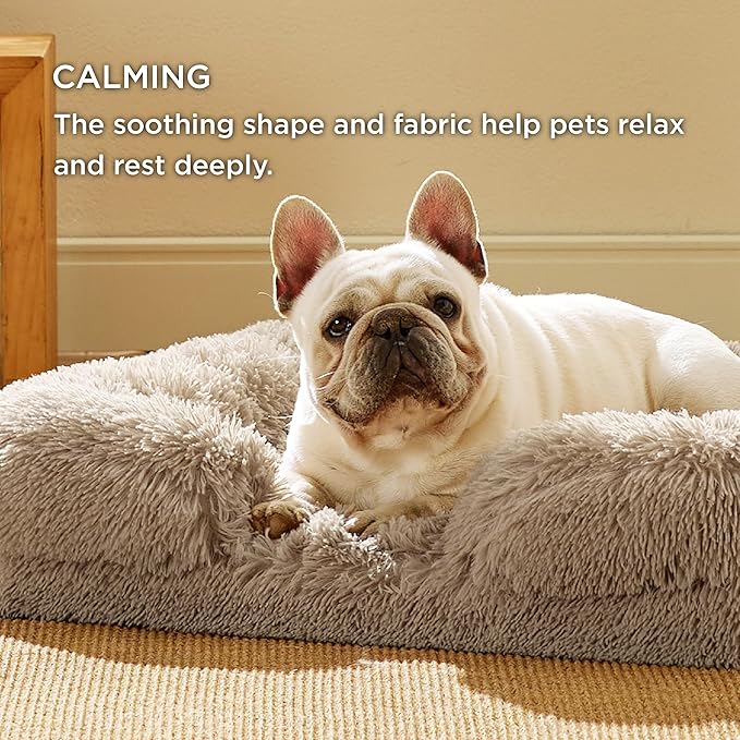 Bedsure Orthopedic Dog Bed Medium Size Dogs - Washable Medium Dog Cat Bed Waterproof, Comfort Pet Couch Sofa with Washable Removable Cover, Pets Bed with Nonskid Bottom, Long Faux Fur-Taupe, 28"